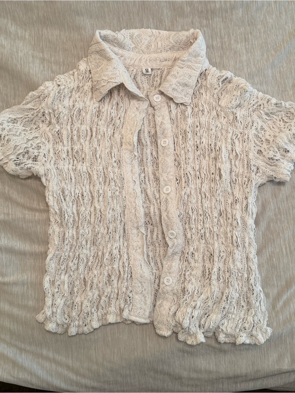 White lace button up short sleeve